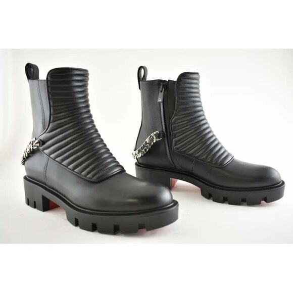 Christian Louboutin Maddic Max Flat Calf Black Silver Chain Combat Ankle Boot 36 - Picture 4 of 10
